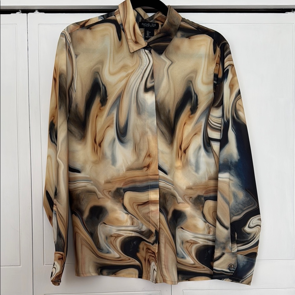 Rachel Zoe Marble Print Blouse - Black, Tan, Cream